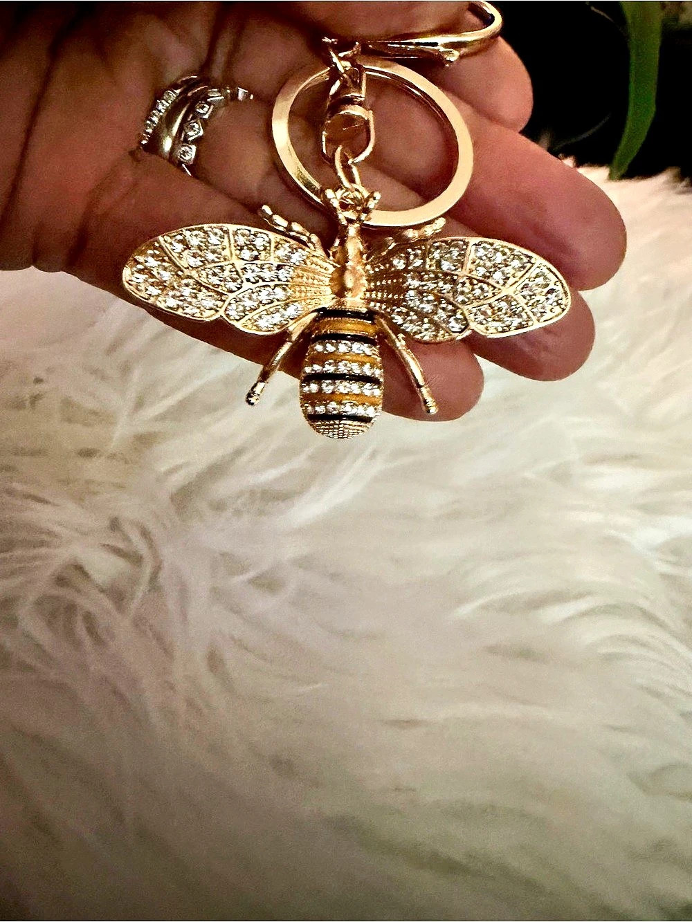 Crystal Bee Keychain in Gold